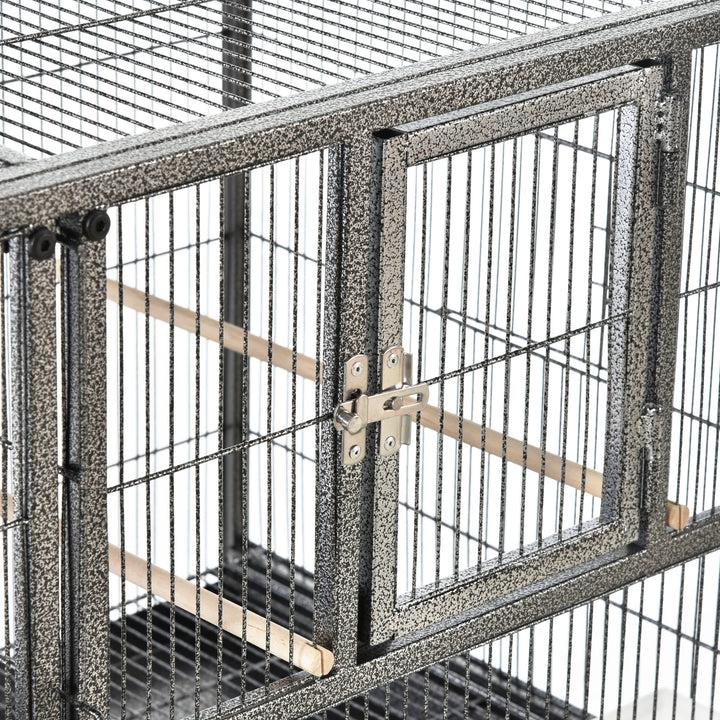 Large Bird Cage Parrot Cage with Divider, Slide Tray for Finch Canaries Parakeets Cockatiels, 95 x 45.5 x 102 cm