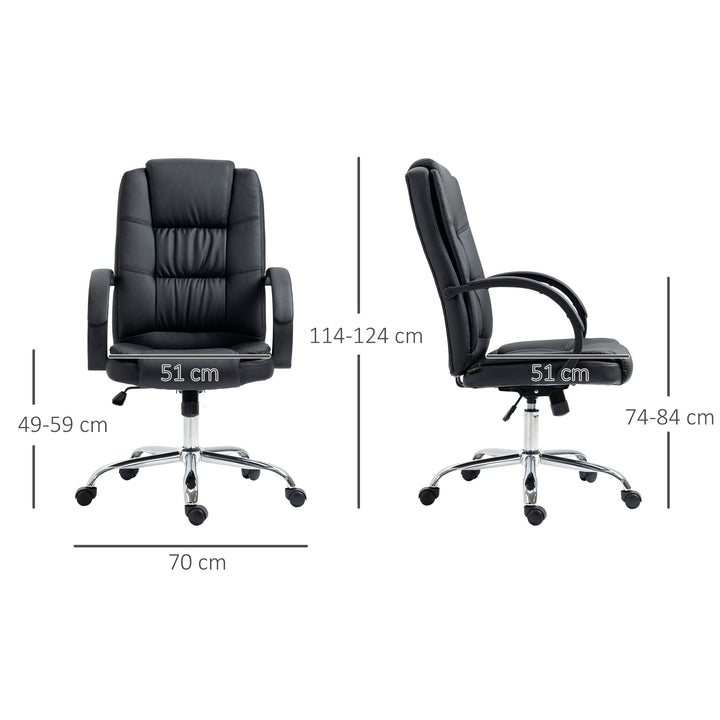 Office Chair, PU Leather Desk Chair with 13cm Soft Padded Seat and Backrest, Swivel Chair with Adjustable Height and Rolling Wheels, Black
