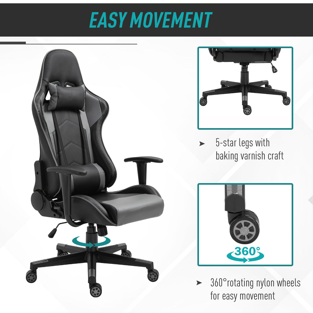 Gaming Chair, Computer Desk Chair, Racing Chair with Adjustable Height, Head Pillow and Lumbar Support for Adults, Black