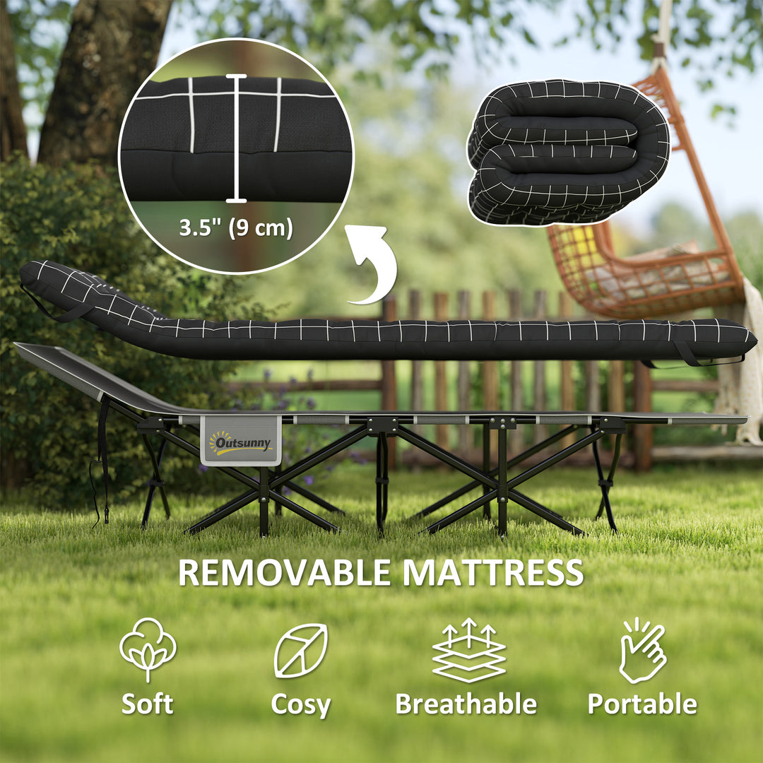 67cm Wide Folding Bed, Camping Cot for Adults with Mattress, Storage P