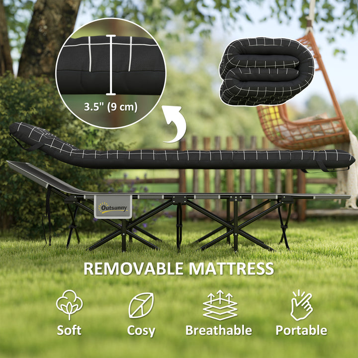 67cm Wide Folding Bed, Camping Cot for Adults with Mattress, Storage P
