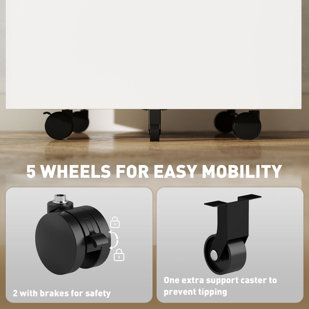 MCL Metal Mobile File Cabinet with Wheels, Lockable 2 Drawer Filing Cabinet for A4, Legal, Letter, Compact Under Desk Storage Unit with Pre-Assembled Body for Home Office, 39 x 48 x 67cm, White
