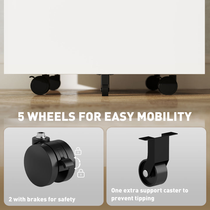 MCL Metal Mobile File Cabinet with Wheels, Lockable 2 Drawer Filing Cabinet for A4, Legal, Letter, Compact Under Desk Storage Unit with Pre-Assembled Body for Home Office, 39 x 48 x 67cm, White