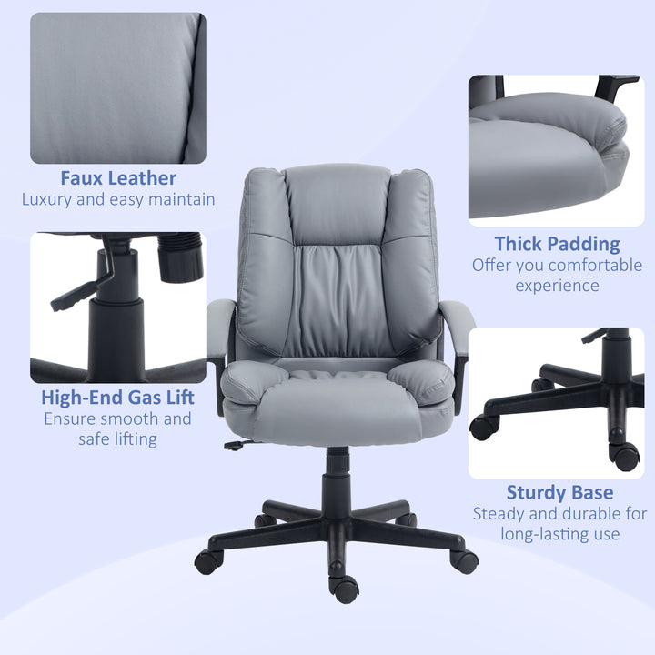 Office Chair, Computer Desk Chair, Mid Back Executive Chair with Adjustable Height and Swivel Rolling Wheels for Home Study, Light Grey