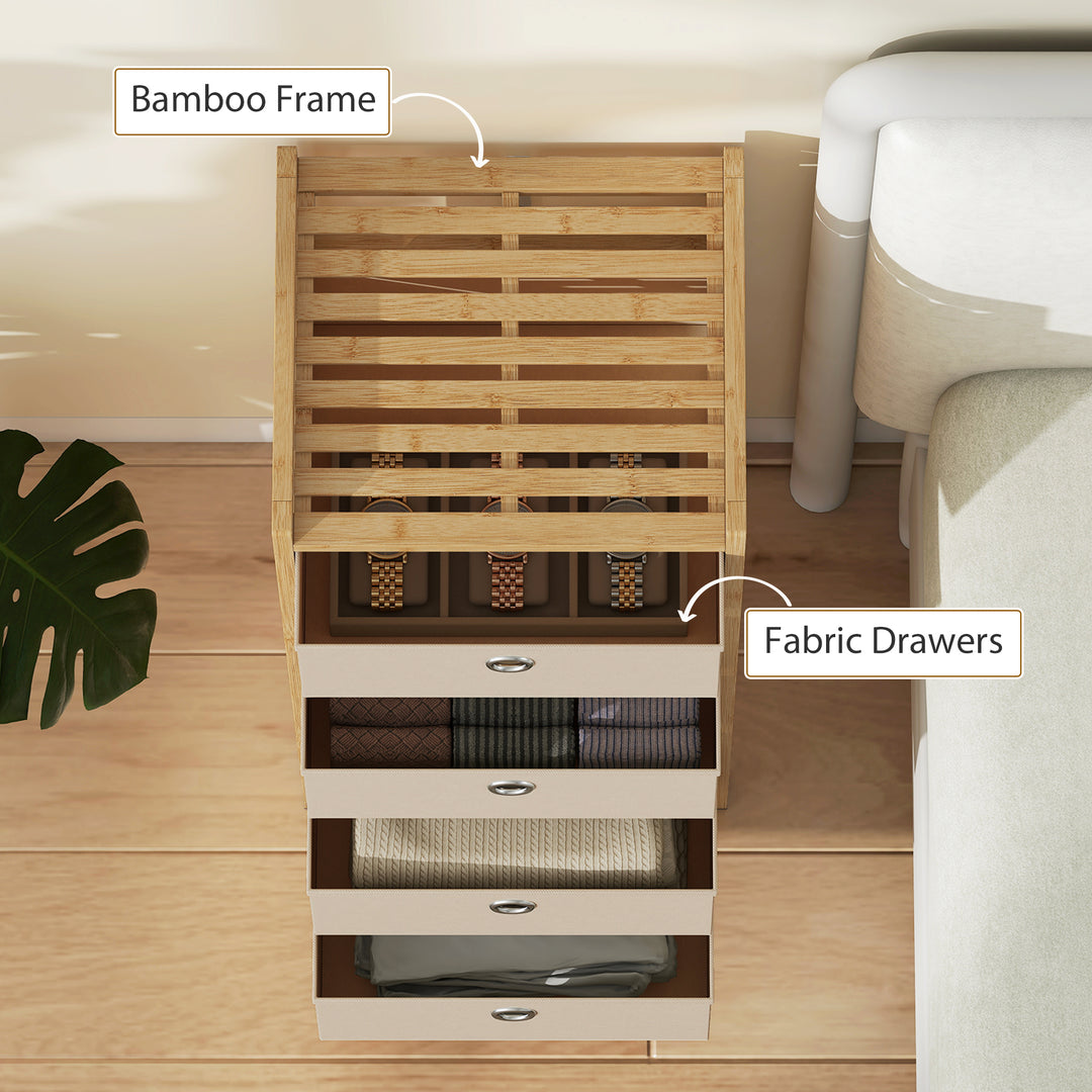 Chest of Drawers, 4 Fabric Drawers Narrow Dresser with Bamboo Frame, C