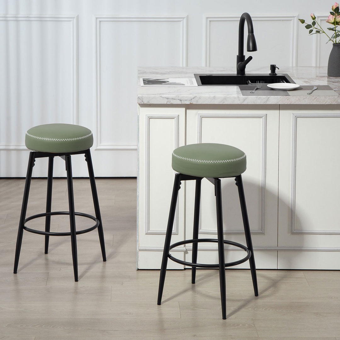 Set of Two Faux Leather Bar Stools - Green/Black