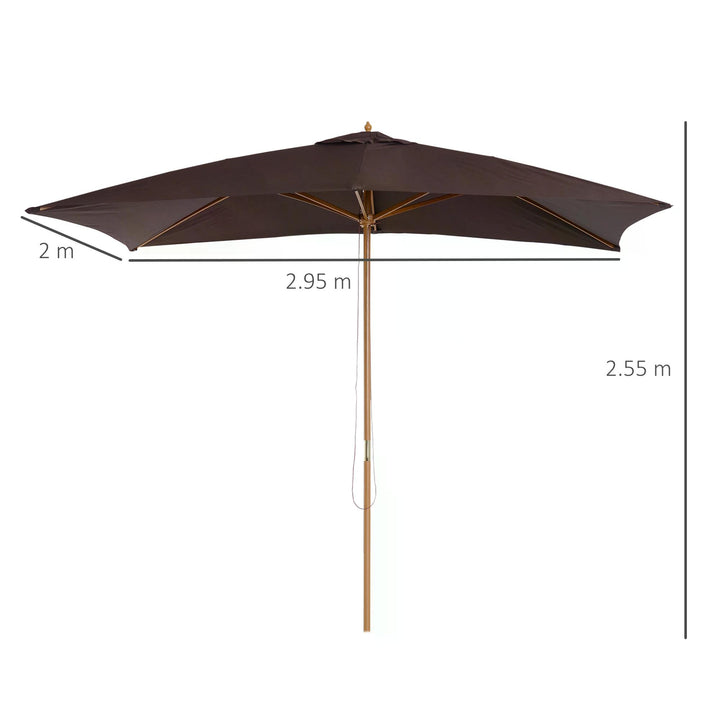 Outsunny Waterproof Garden Parasol Umbrella Wooden Sun Umbrella Outdoor Sun Shade Canopy, Dark Coffee,2 x 3m | Aosom UK