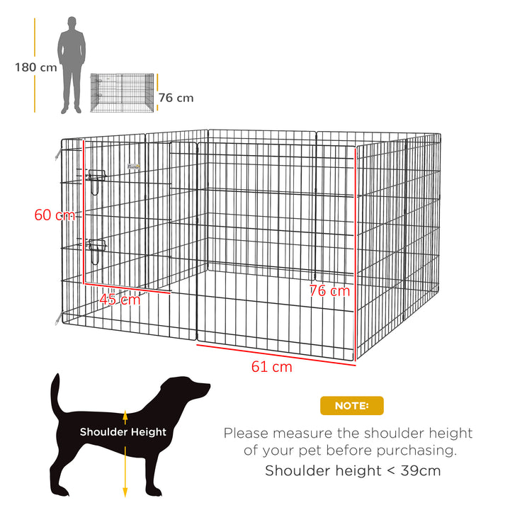 PawHut 8 Panel DIY Dog Pen with Door for Dogs, Small Animals, Indoor/Outdoor Use, 61cm High | Aosom UK