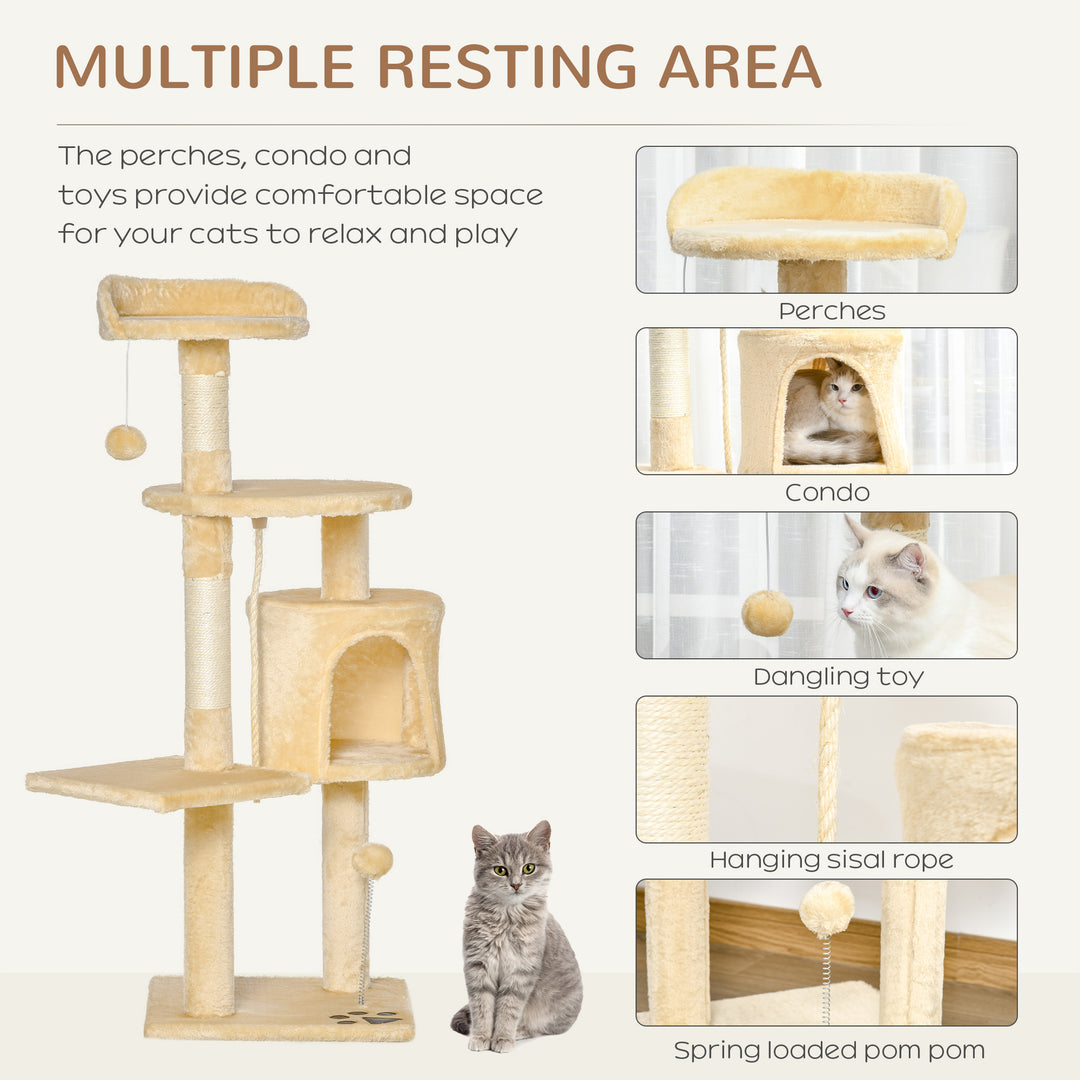 MCL Cat Tree for Indoor Cats Pet Activity Centre Kitty Condo Climbing Scratching Post with Toys 4-tier 114cm Tall Beige