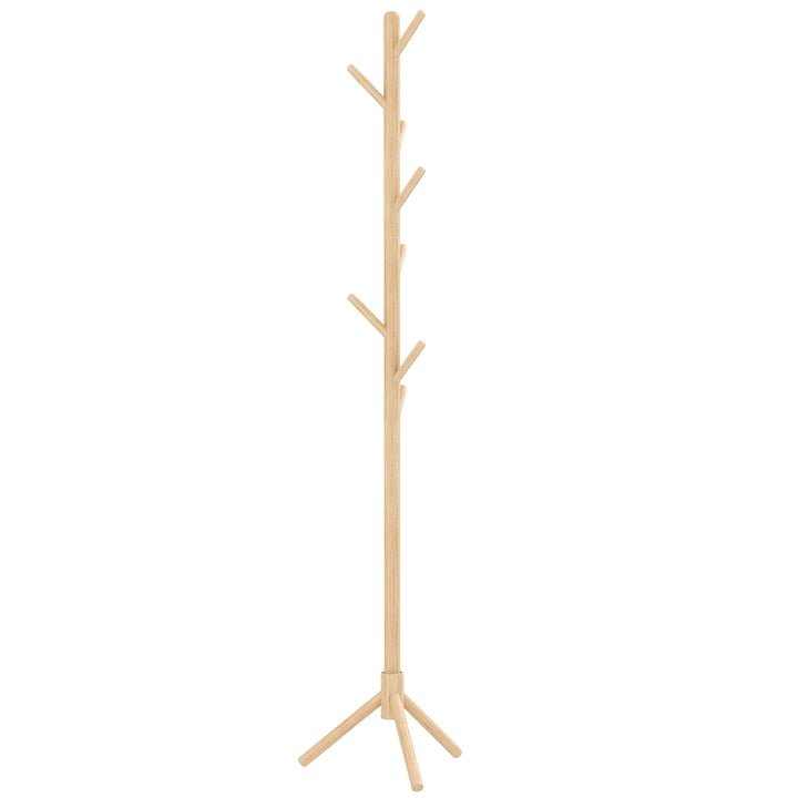 HOMCOM Eight-Hook Wooden Coat Rack - Natural | Aosom UK