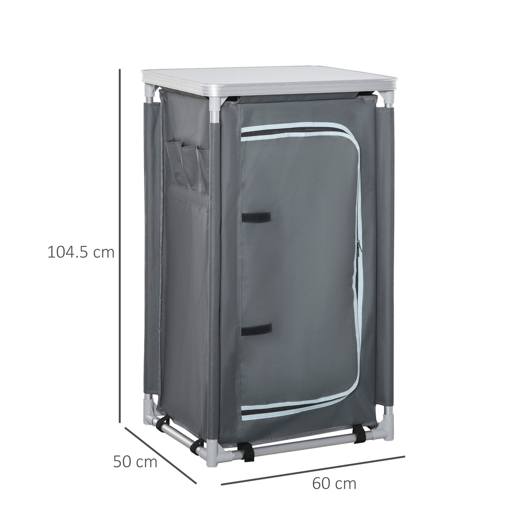 MCL 3-Shelf Camping Cupboard Camping Kitchen Station Cook Table, Storage Organiser for BBQ Party Picnics Backyards with Carrying Bag, Grey