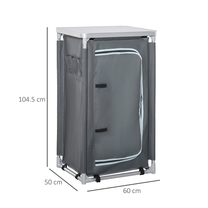 MCL 3-Shelf Camping Cupboard Camping Kitchen Station Cook Table, Storage Organiser for BBQ Party Picnics Backyards with Carrying Bag, Grey