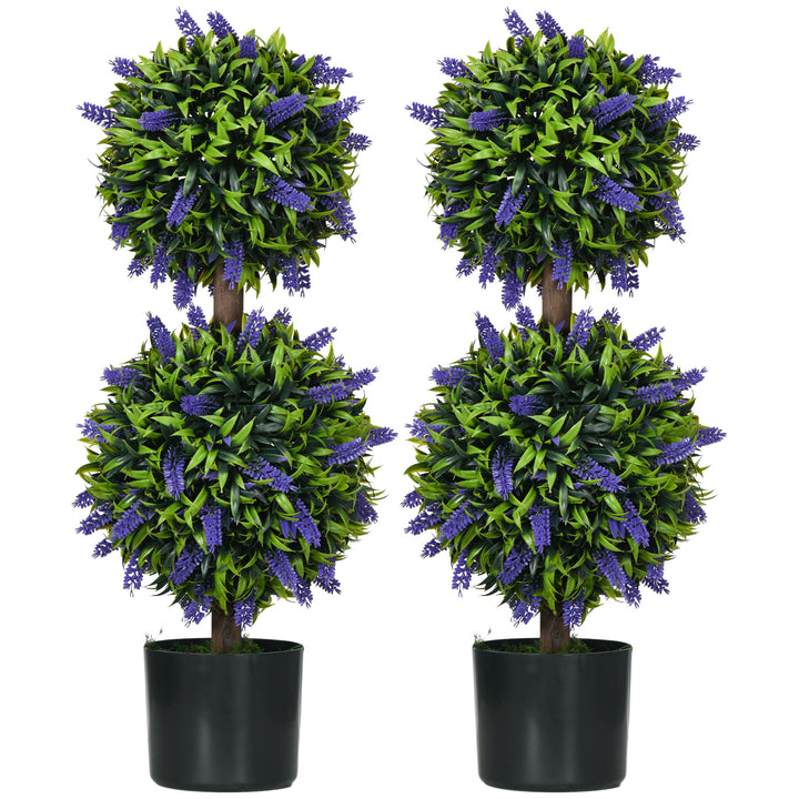 HOMCOM Set of 2 Artificial Plants, Lavender Flowers Ball Trees with Pot, for Home Indoor Outdoor Decor, 70cm | Aosom UK