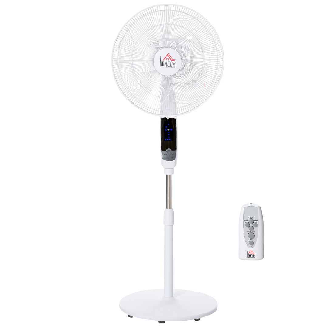 HOMCOM Pedestal Fan 54'' with LED Display, 3 Speeds, 3 Modes, 85 Oscillation, Adjustable Height & Remote for Living Room, Black and White | Aosom UK