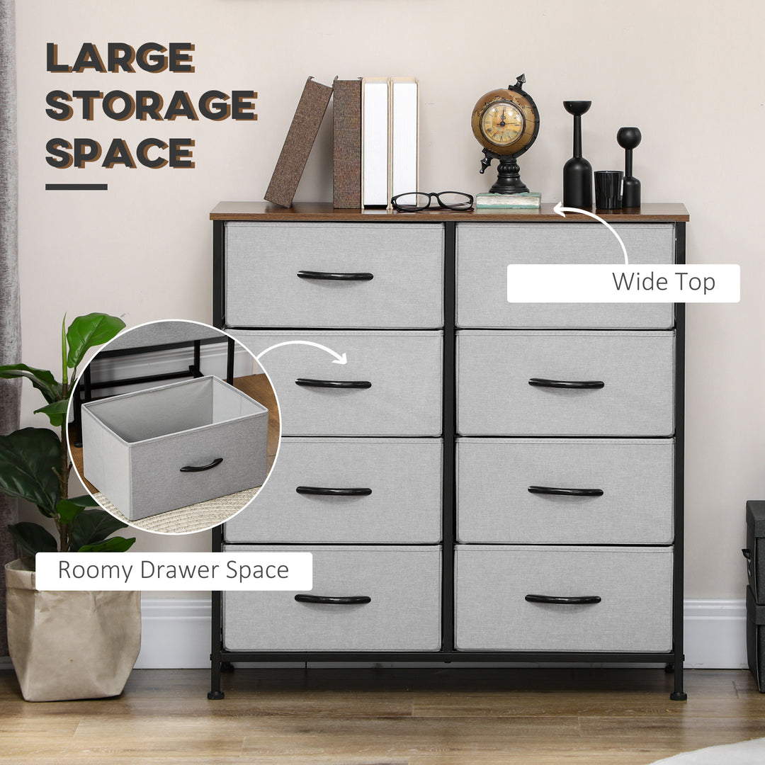 Fabric Chest of Drawers, Industrial Bedroom Dresser with 8 Fabric Drawers, Steel Frame and Wooden Top for Nursery, Living Room, Hallway, Grey