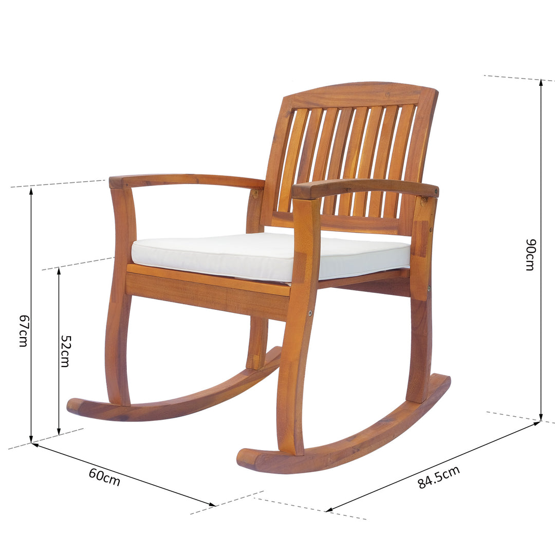 Outsunny Rocking Chair, Acacia Wood, Indoor/Outdoor Use with Cushion, Traditional Design | Aosom UK