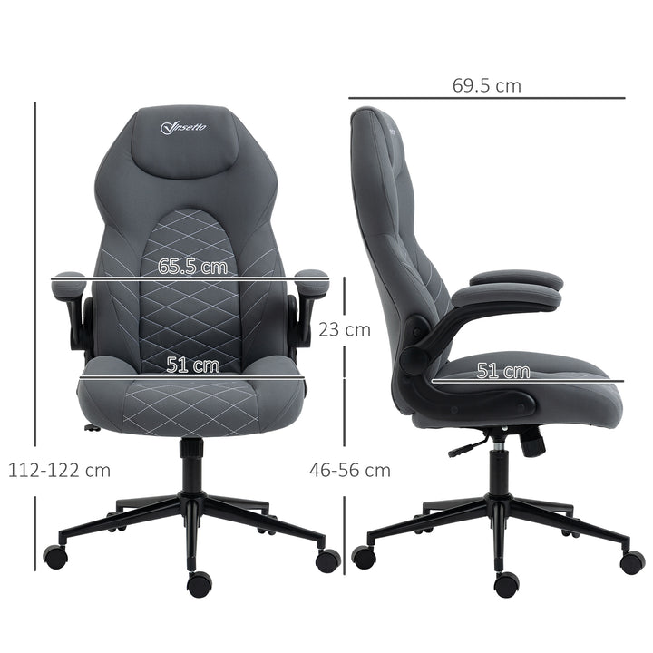 Vinsetto Home Office Desk Chair, Computer Chair with Flip Up Armrests, Swivel Seat and Tilt Function, Dark Grey