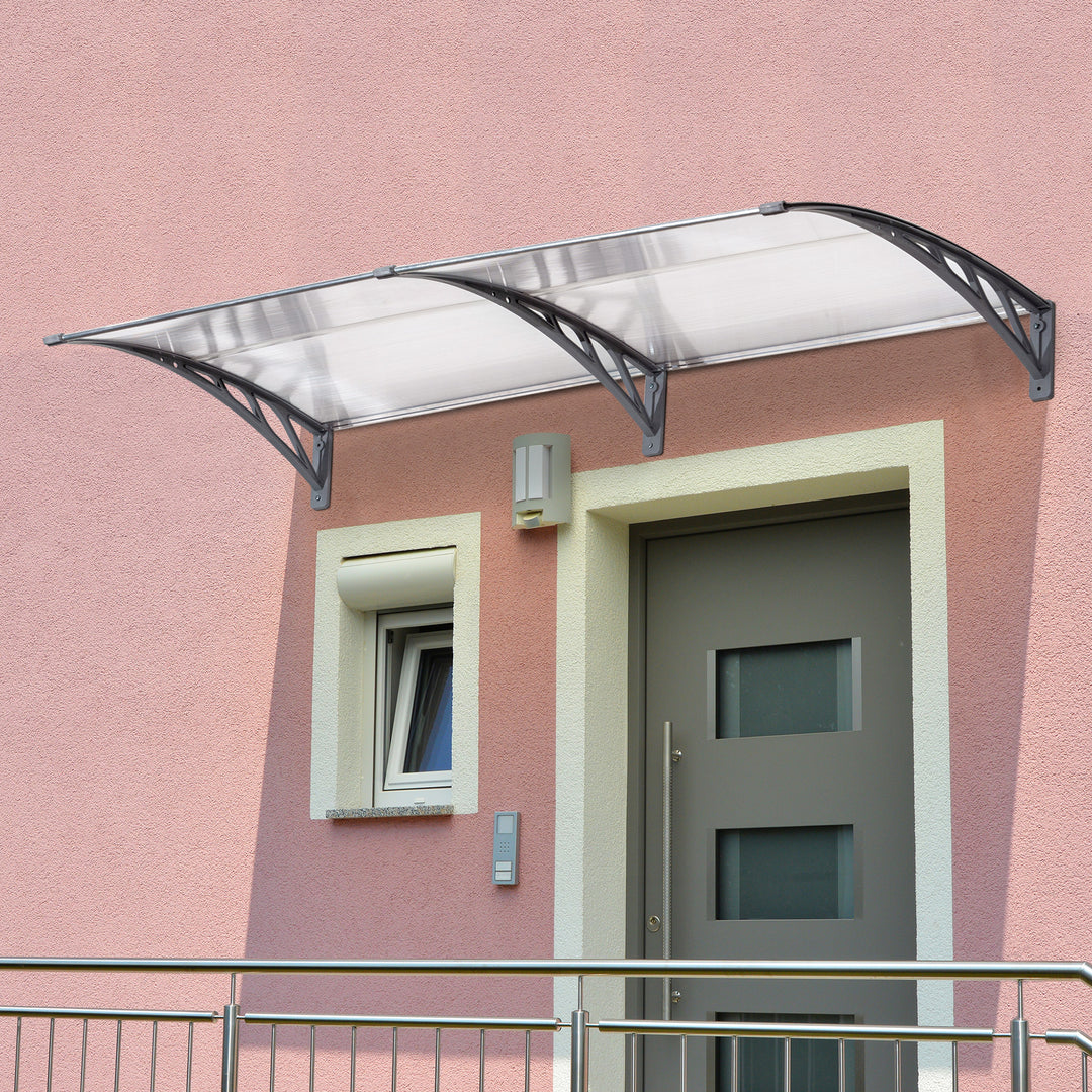 Front Door Canopy Outdoor Awning Aluminium Rigid Plastic Polycarbonate Rain Shelter UV Water Rain Resistant 196 x 75cm Clear