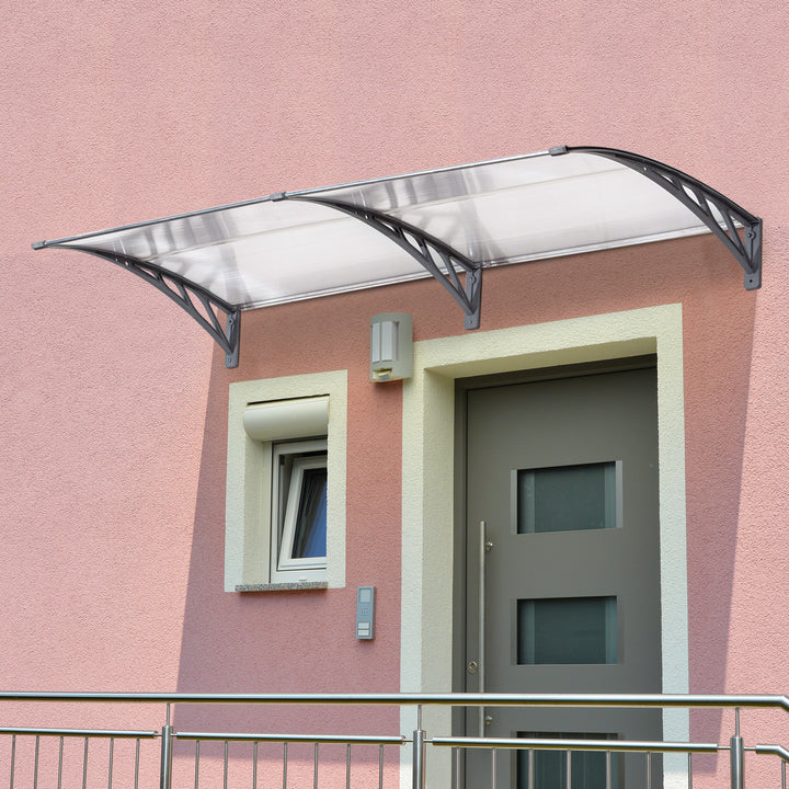 Front Door Canopy Outdoor Awning Aluminium Rigid Plastic Polycarbonate Rain Shelter UV Water Rain Resistant 196 x 75cm Clear