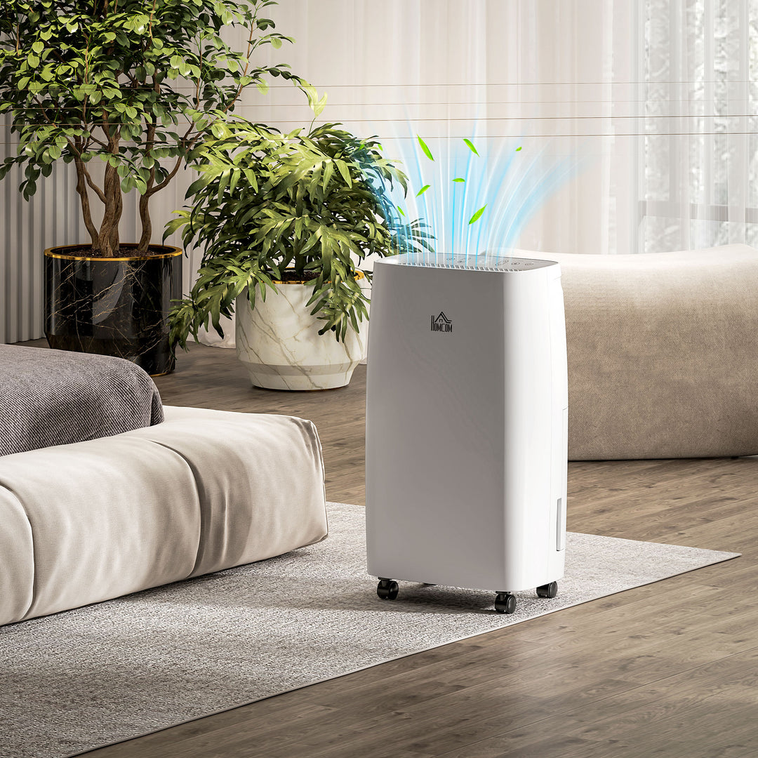 12L/Day Dehumidifier with Continuous Drainage, 2.5L Water Tank, 24H Timer, Humidity Display, for Home Damp, Condensation, Mould and Laundry Drying, White
