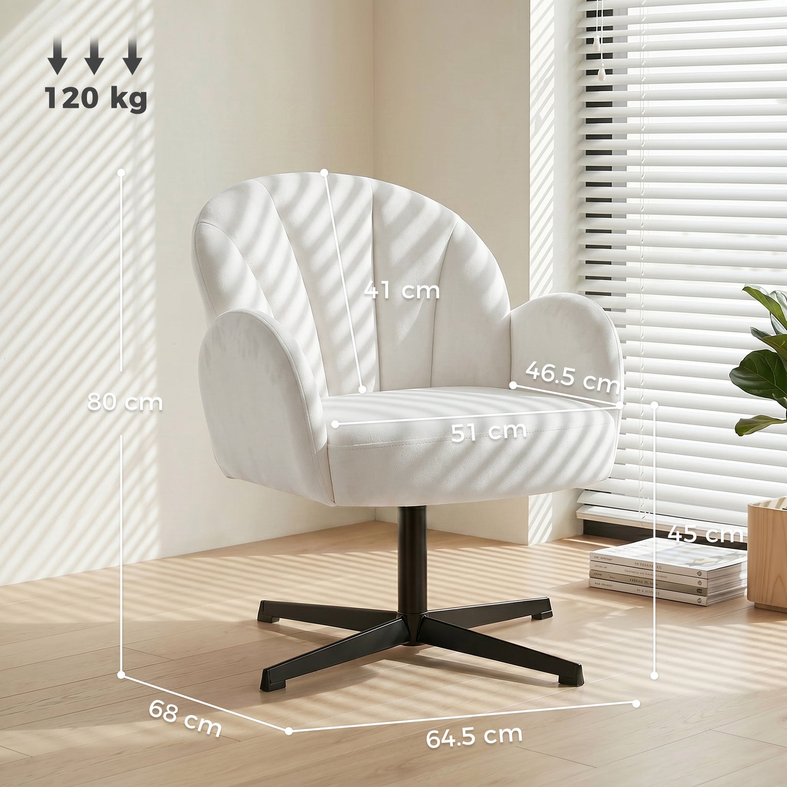 Swivel Accent Chair, Shell-Shaped Armchair with Spring Cushion, Metal 