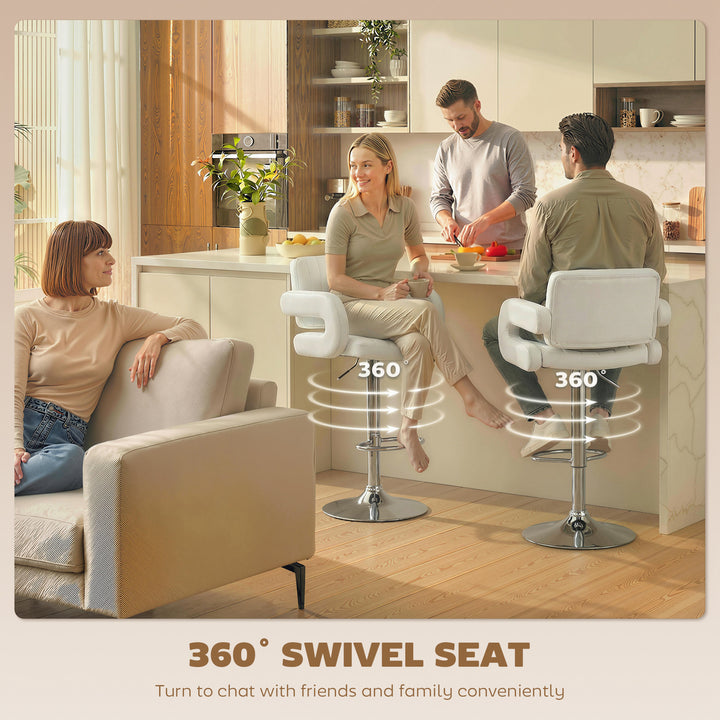 Bar Stools Adjustable Swivel Kitchen Chairs with Backrest Armrest Set 
