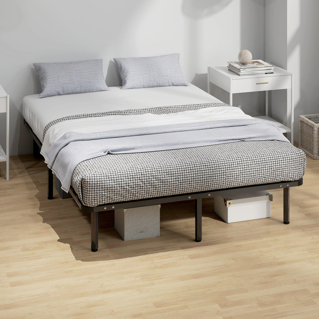 4ft6 Double Bed Frame, Metal Platform Bed Frame with 2 x 14 Wood Slats