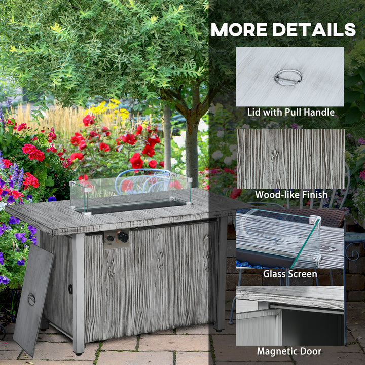 50,000 BTU Gas Fire Pit Table with Cover and Glass Screen - Grey