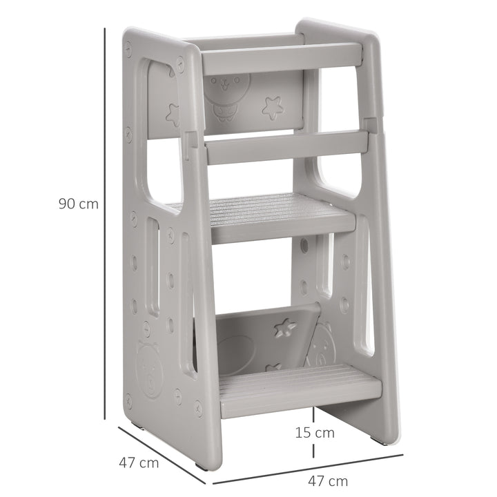 Kids Step Stool, with Adjustable Platform and Non-Slip Mat – Grey