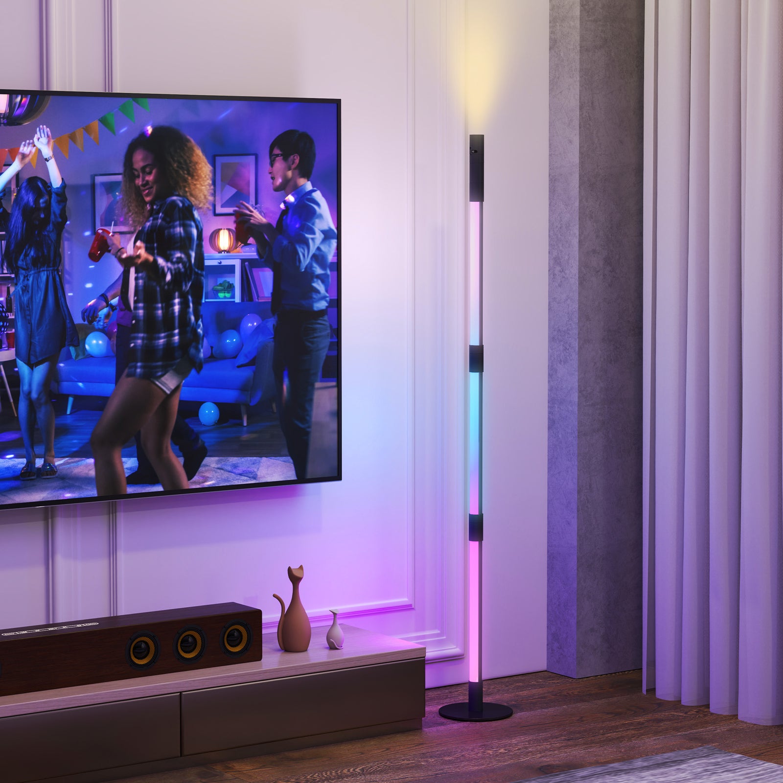 LED Floor Lamp with Reading Light, 360° RGB Detachable Corner Floor Lamp with App & Remote Control, Standing Lamp with Music Sync & Timing, for Living Room, Game Room, Dark Grey