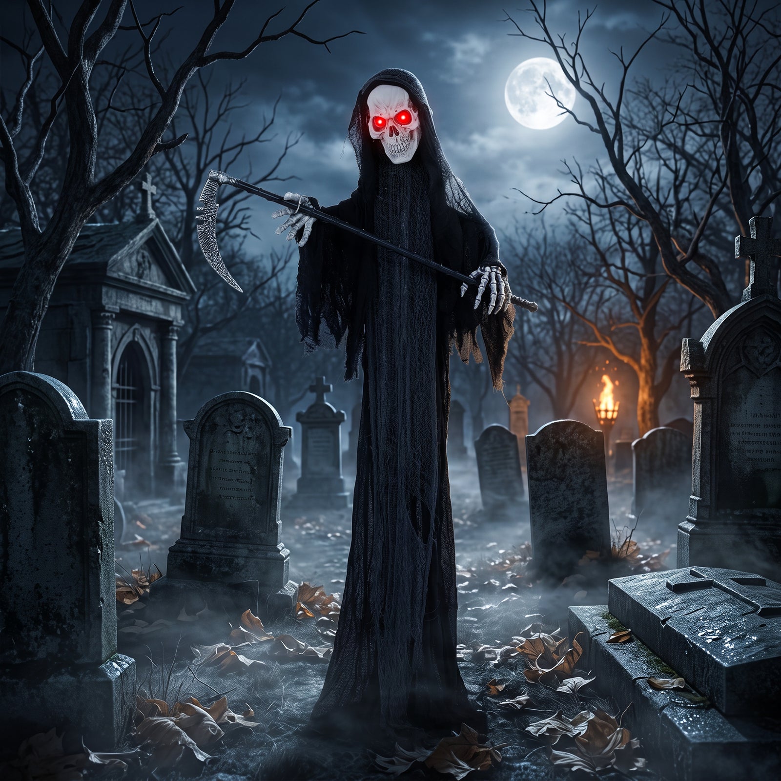 183cm Life Size Animated Grim Reaper Halloween Decoration, Scary Hallo