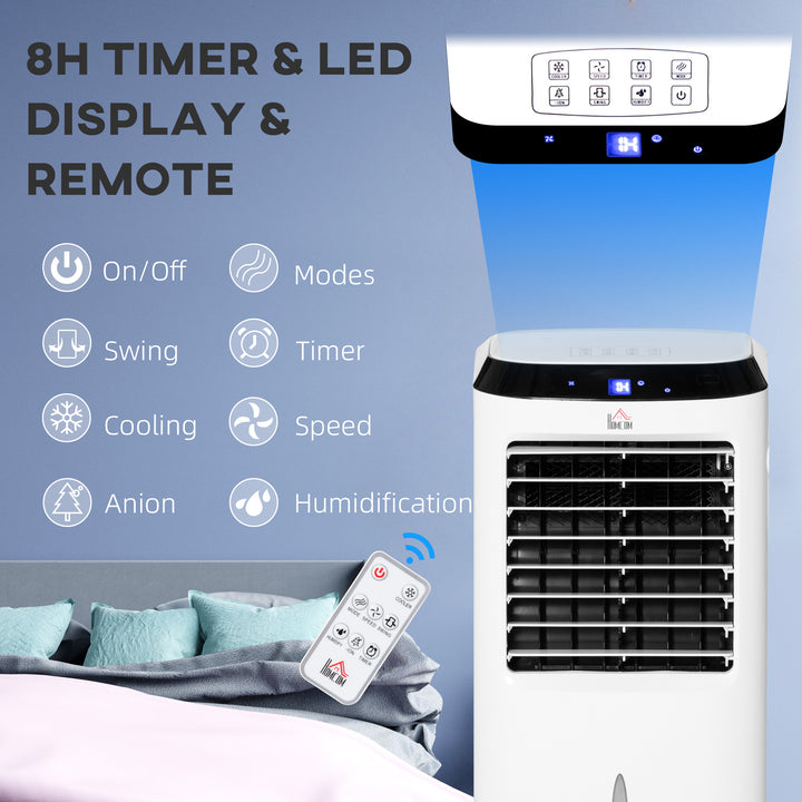 Portable Air Cooler, Evaporative Anion Ice Cooling Fan Water Conditioner Humidifier Unit with 10L Water Tank, 3 Modes, 3 Speed, Remote, Timer, Oscillating for Home Quiet Bedroom, White