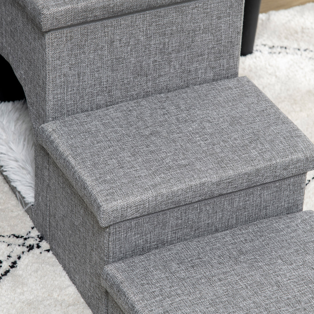 Dog Steps 3-step Pet Stairs with Kitten House and 2 Storage Boxes, 3 in 1 Dog Ramp for Sofa with Washable Plush Cushion
