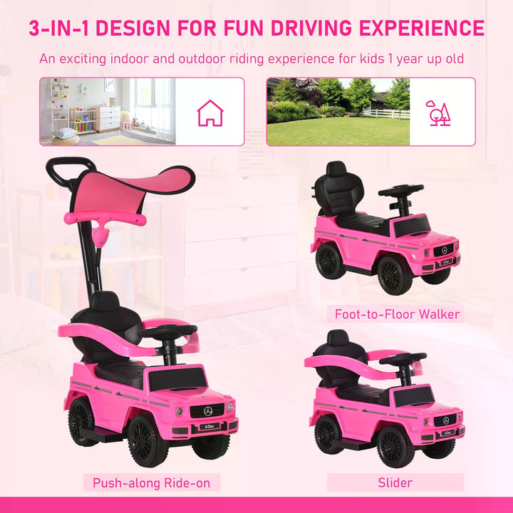 HOMCOM Mercedes-Benz G350 Push Car: Toddler Foot-to-Floor Slider with Steering Wheel, Pink