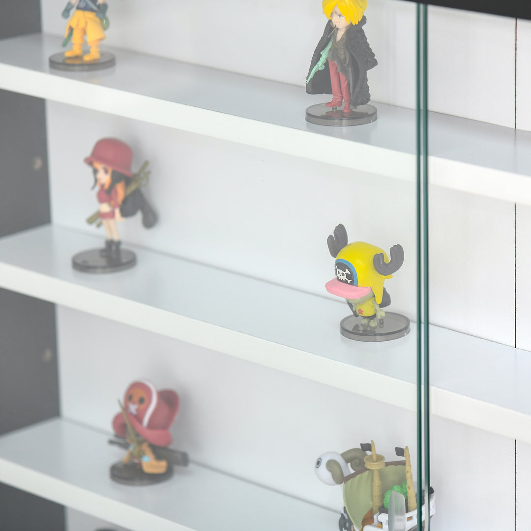 MCL 5-Tier Wall Display Shelf Unit Cabinet w/ 4 Adjustable Shelves Glass Doors Home Office Ornaments 60x80cm Black/White