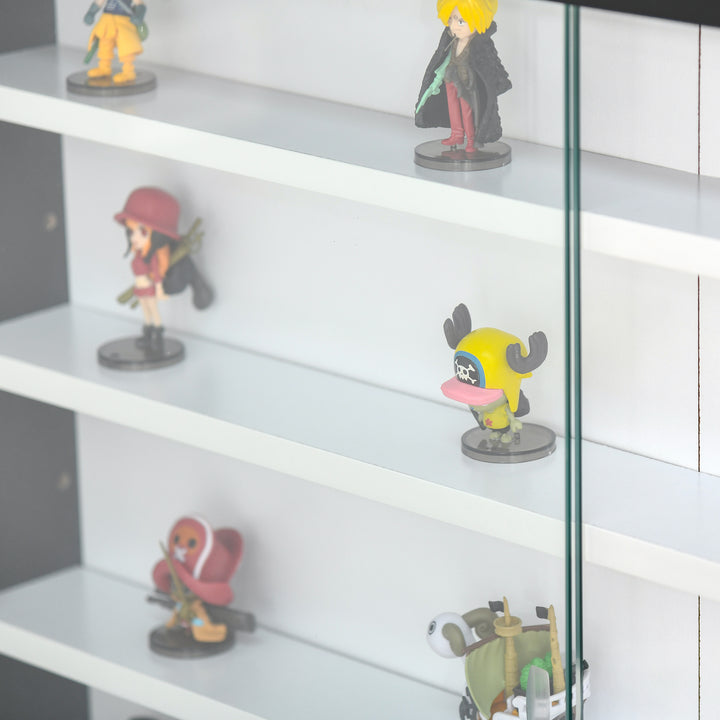 MCL 5-Tier Wall Display Shelf Unit Cabinet w/ 4 Adjustable Shelves Glass Doors Home Office Ornaments 60x80cm Black/White