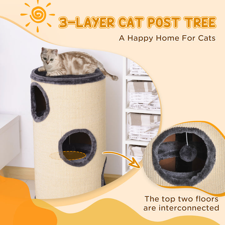 PawHut Cat Tree, Plush, Ф38x70H cm-Beige/Grey | Aosom UK