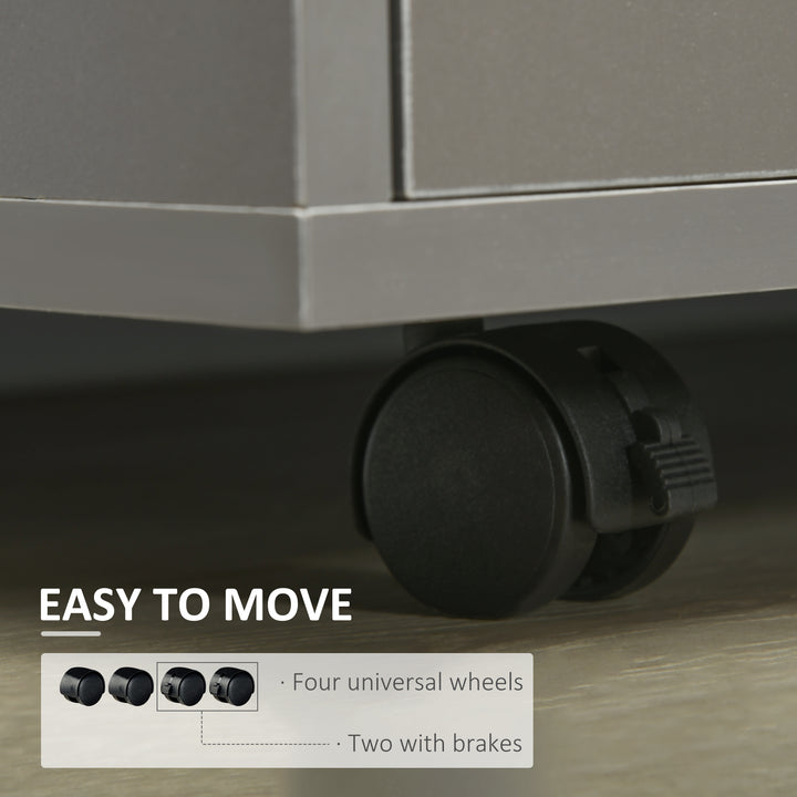 MCL Freestanding Printer Stand Unit Office Desk Side Mobile Storage w/ Wheels 3 Drawers, 2 Open Shelves Modern Style 80L x 40W x 65H cm - Grey