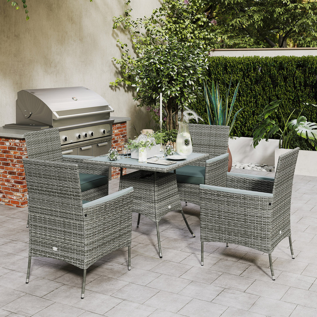 Five-Piece Rattan Set, with Wood-Top Table - Grey