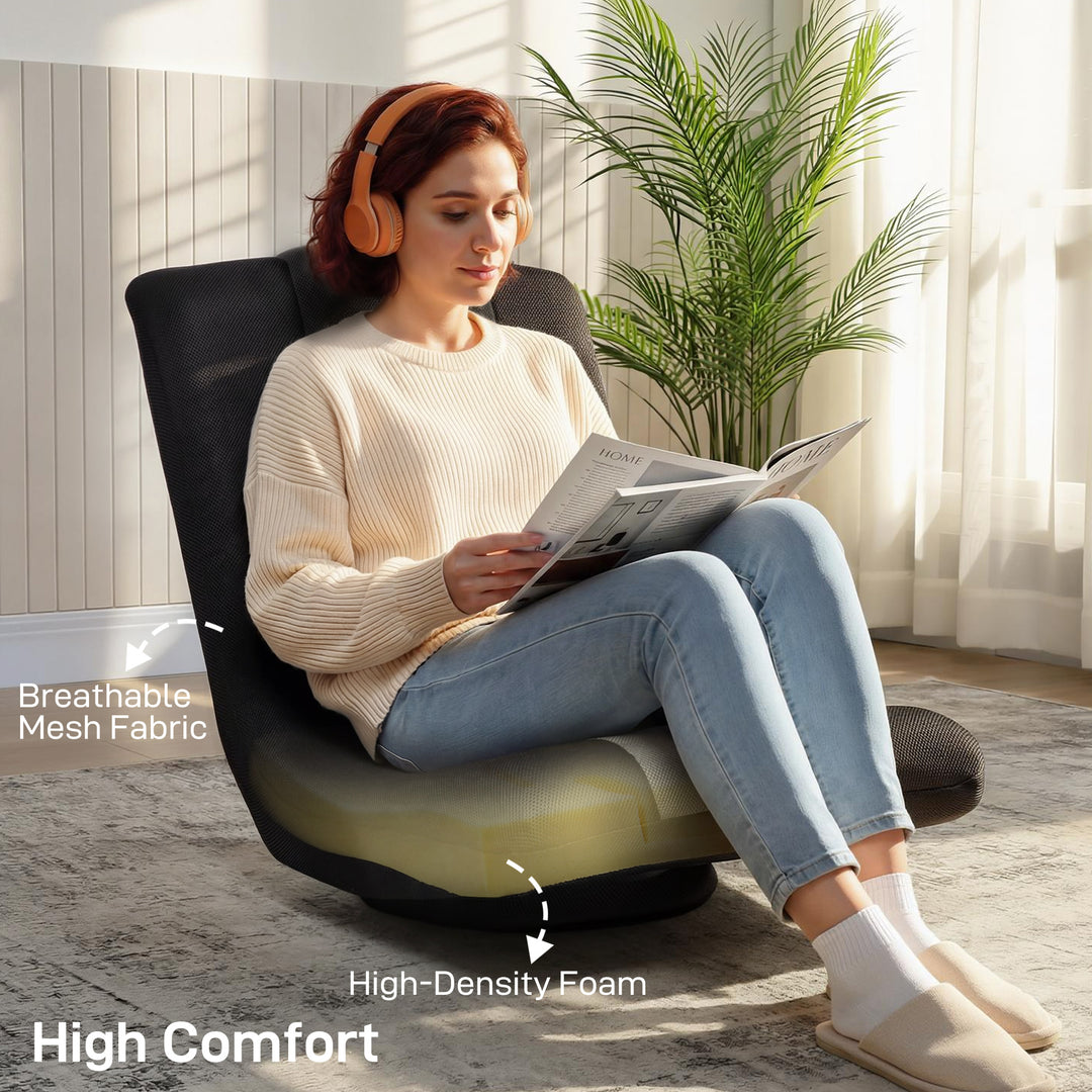 Floor Chair, Folding Floor Sofa with Adjustable Backrest, Wide Seat, Swivel Base