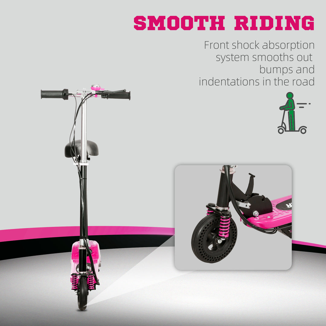 HOMCOM Steel Electric Scooter, Folding E-Scooter with Warning Bell, 15km/h Maximum Speed, for 4-14 Years Old, Pink