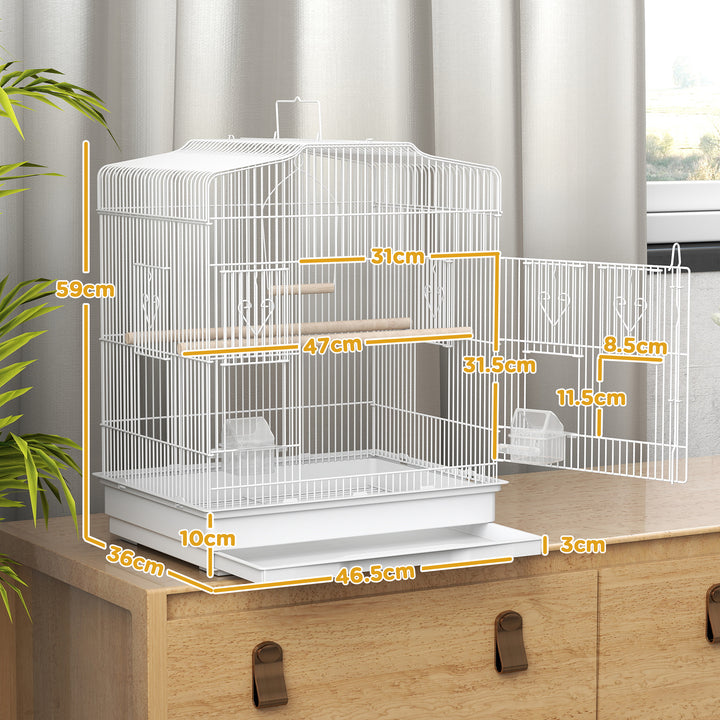 Large Metal Bird Cage with Perches, Food Bowls, Swing, for Budgies, Parakeets, White