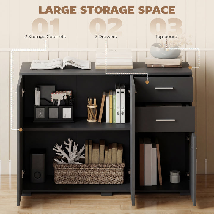 Sideboard, Modern Storage Cabinet with 2 Drawers, 3 Doors and Adjustab