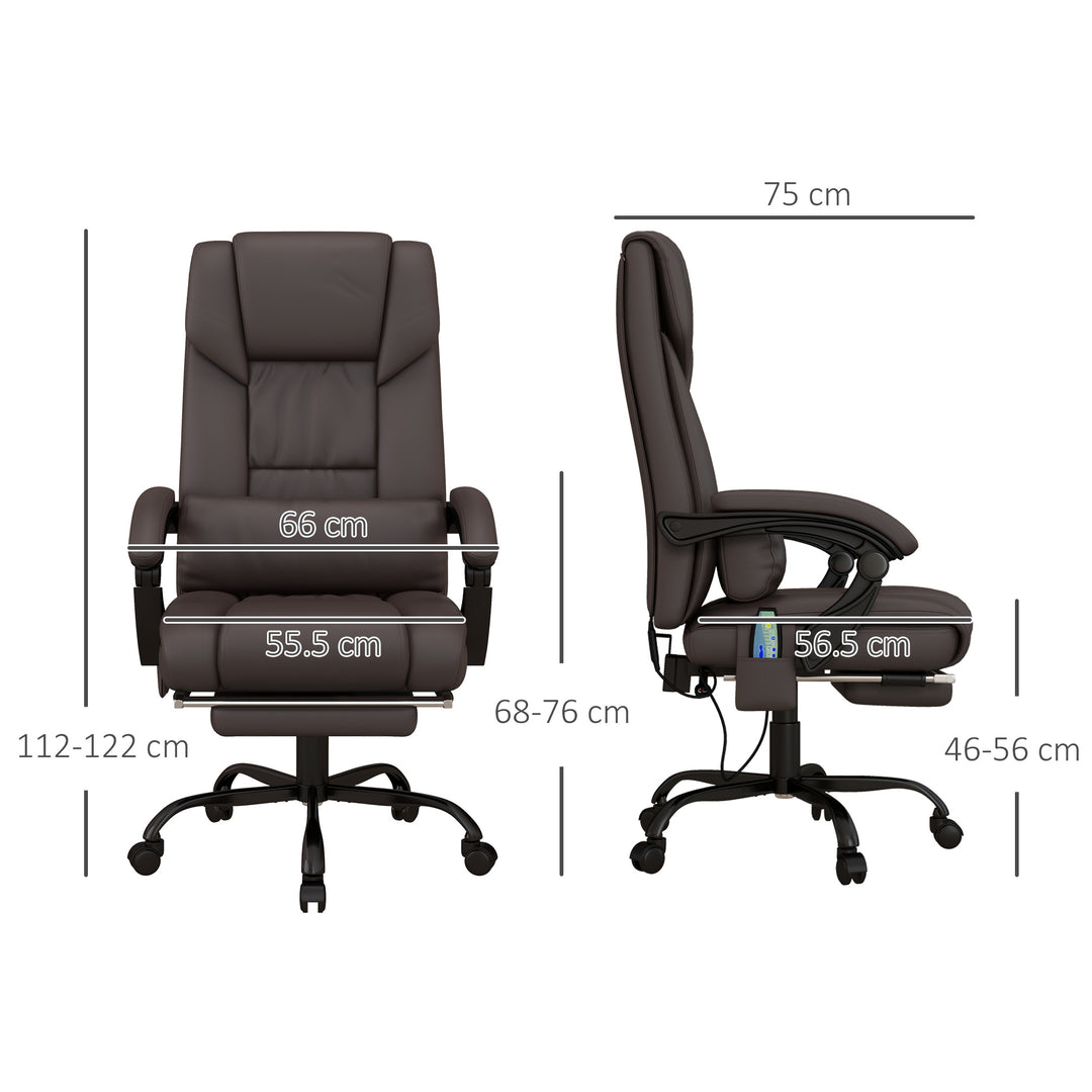 6-Point Massage Office Chair, PU Leather Desk Chair with Adjustable Height and Footrest for Home Office, Brown