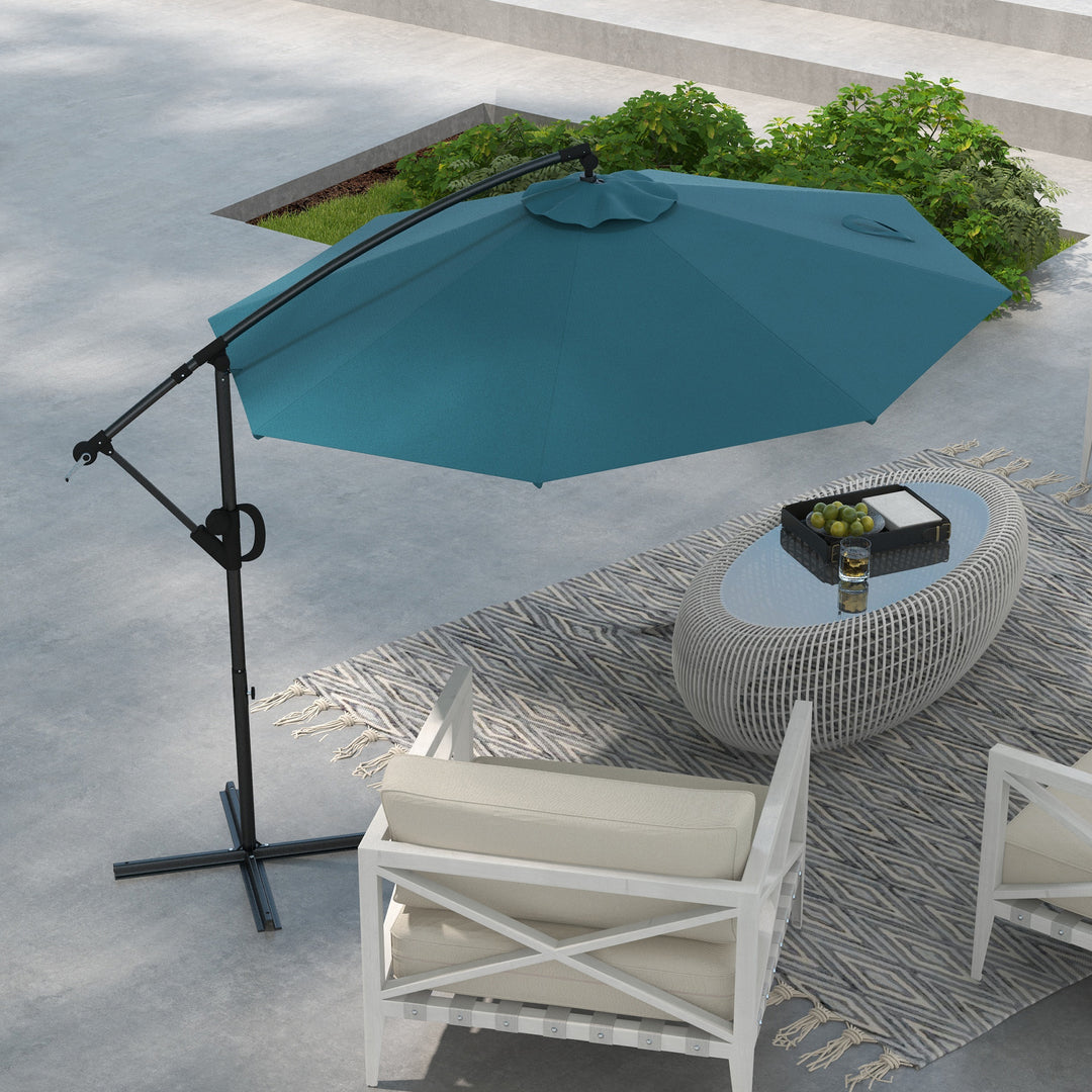 3m Offset Cantilever Parasol Umbrella, with Cross Base - Blue