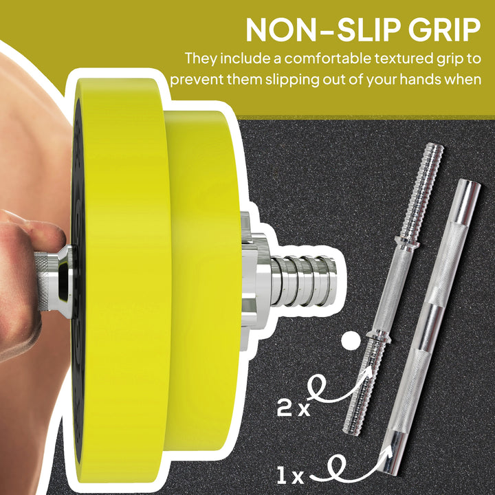 20KGS 2-In-1 Dumbbell & Barbell Adjustable Set Strength Muscle Exercise Fitness Plate Bar Clamp Rod Home Gym Sports Area, Yellow