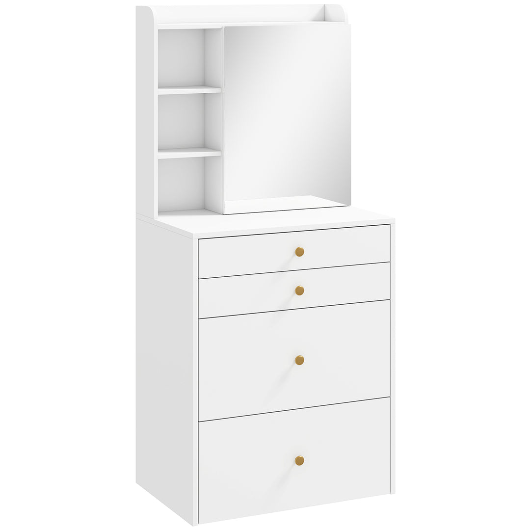 Dressing Table with Mirror and Mobile Storage Stool, Compact Vanity Ta