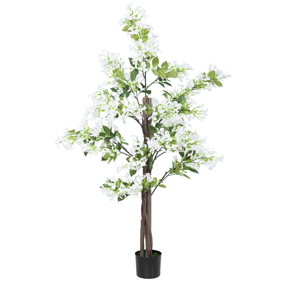 Artificial Plants Honeysuckle Flower in Pot Fake Plants with Curved Boots for Indoor 15x15x150cm White