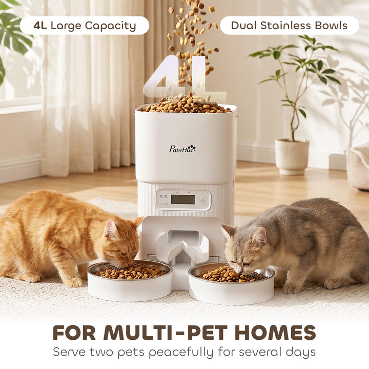 Automatic Cat Feeder Timed Portion Control Pet Food Dispenser with 2 S