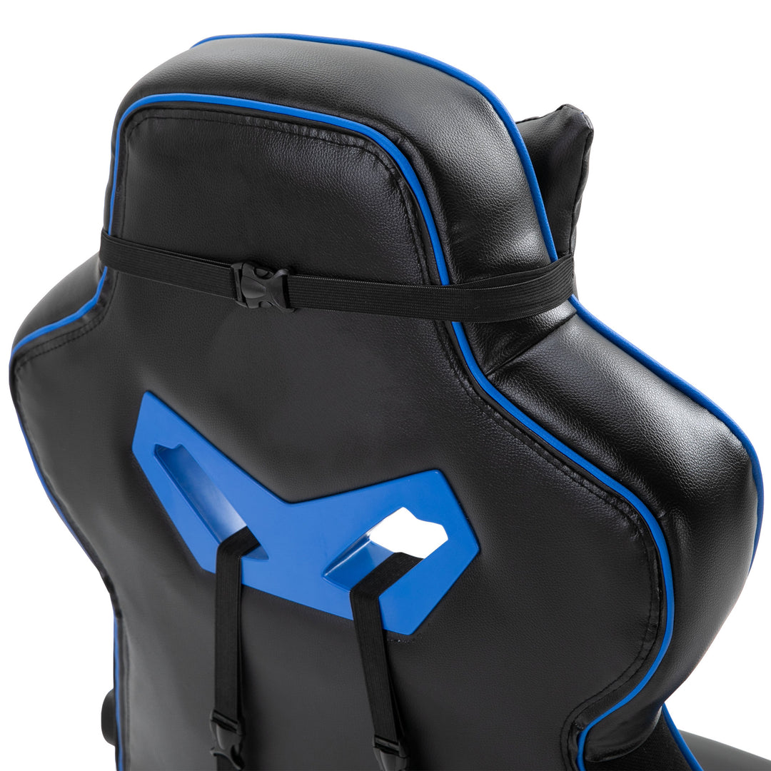Faux Leather Reclining Gaming Chair, with Footrest - Blue/Black